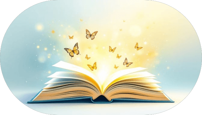 An open book with butterflies rising from its pages
